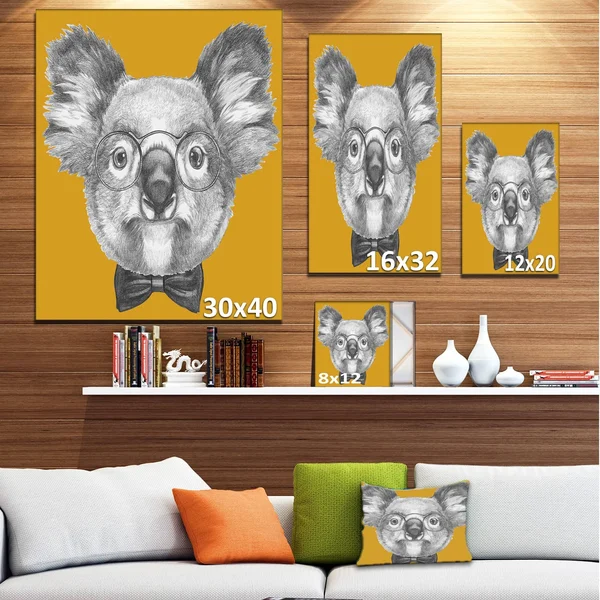 Design Art 'Koala with Glasses and Bow Tie' Graphic Art on Wrapped Canvas, White