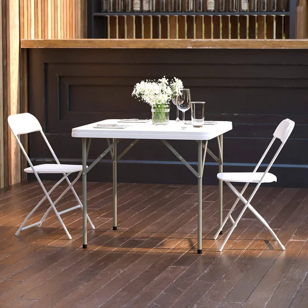 Emma + Oliver 2.85-Foot Square Granite White Plastic Folding Table - Event Folding Table