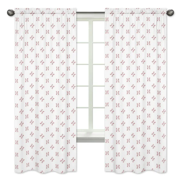 Sweet Jojo Designs Red and White Baseball Patch Sports Collection 84-inch Window Treatment Curtain Panel Pair